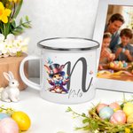 Personlig emaljmugg 355 ml med påsktema sött kaninmotiv namn och initialer praktisk påskpresent till barn