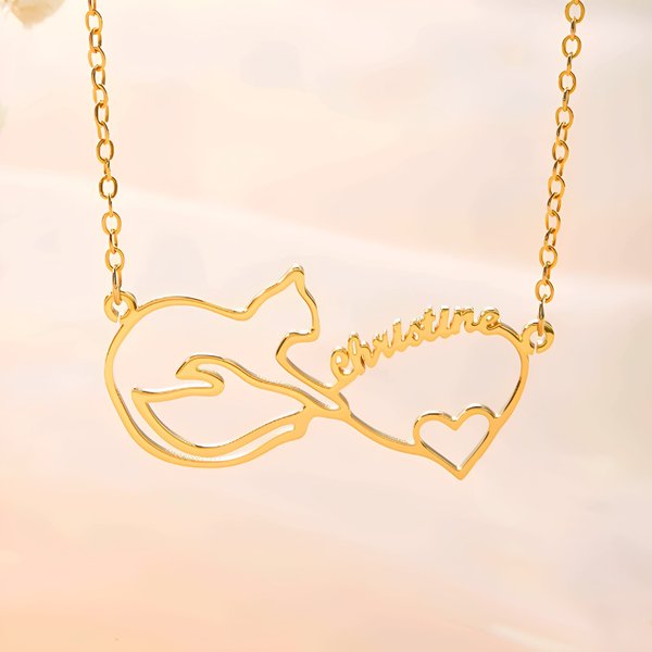Personalizzato Mobius Cat Nome Amore Cuore Collana Gioielli Minimalista Compleanno Anniversario Regalo per l'amante del gatto proprietario