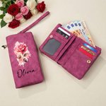 Personalisierte Geburtsblume-Geldbörse aus PU-Leder | mit Handschlaufe | dreifach mit Reißverschluss | Muttertag Geburtstag Geschenk für Frauen