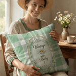 Personalizado Vintage Plaid Nacimiento Flor Suave Funda de Almohada con Nombre Decoración del Hogar Día de la Madre Regalo para Mamá Mujer