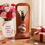 Personalized Pearl Effect Birth Flower Initial PU Leather Protective Wine Bag with Name Mother's Day Wedding Party Anniversary Gift for Wine Lovers