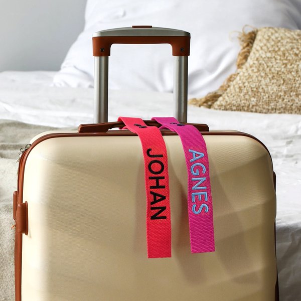 Personlig broderad bagagetagg med tryckknapp flera färger resor affärsresor födelsedagspresent studenten