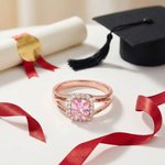 Anillo cuadrado personalizado de piedra de nacimiento con circón y texto grabado Regalo de finalización para graduados de la promoción de 2026