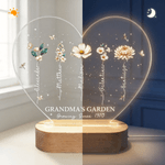 Personalized Birth Flower Heart Shape Acrylic LED Night Light with Name and Wooden Base Mother's Day Birthday Gift for Mom Grandma