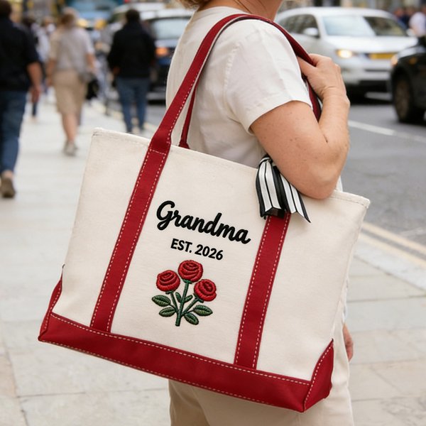 Personalisierte Rose gestickten Namen große Kapazität Tragetasche mit Titel und Jahr täglichen Gebrauch Geburtstag Muttertag Geschenk für Frau Mom
