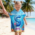 Personalised Cute Ocean Animals Initial Quick Drying Hooded Beach Towel with Name Summer Vacation Beach Party Birthday Gift for Kids