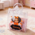 Personalized Cute Cartoon Little Girl Clear Gift Bag with Name and Ribbon Birthday Gift for Black Girl