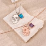 Personalised Retro Birth Flower Birthstone Necklace Dainty Jewellery Mother's Day Birthday Anniversary Gift for Mom Grandmom Women