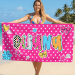 Personalisierte bunte Leopard Plaid überdimensioniert schnell trockenen Strand Handtuch mit Namen Outdoor-Aktivitäten Strand Party Geburtstag Geschenk für Frauen Besties Familie