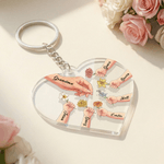 Personalised Birth Flowers Mom Kids Little Hands Heart Shape Acrylic Keychain with Name Mother's Day Birthday Gift for Mom Grandmom