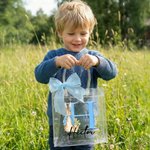 Bolsa de regalo transparente personalizada con nombre inicial Peter Rabbit y lazo regalo de Pascua y cumpleaños para niños y familia