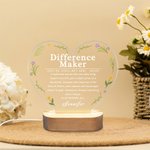 Personalised Difference Maker Affirmation Floral Heart LED Night Light with Wooden Base Birthday Retirement Thank You Gift for Leaders Coworkers