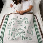 Personalized Line Art Style Moss Green Percy Stripes Adventure Awaits Tassel Soft Throw Blanket with Texts Birthday Camping Gift for Nature Lovers