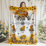 Personalized Sunflower Leopard Watercolor Mama Bear and 1-6 Baby Bears Soft Throw Blanket with Names Home Decor Mother's Day Gift for Mom Grandma