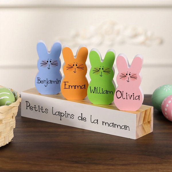 Set de décorations lapin personnalisées avec nom et texte imprimés sur 1-15 lapins - Cadeau de Pâques pour la famille et les enfants