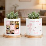 Personlig 6-fotokollage Födelseblomma Keramisk växtkruka med namn och bambubricka Mors dag Födelsedagspresent till mamma mormor