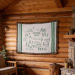 Personalized Line Art Style Moss Green Percy Stripes Adventure Awaits Tassel Soft Throw Blanket with Texts Birthday Camping Gift for Nature Lovers