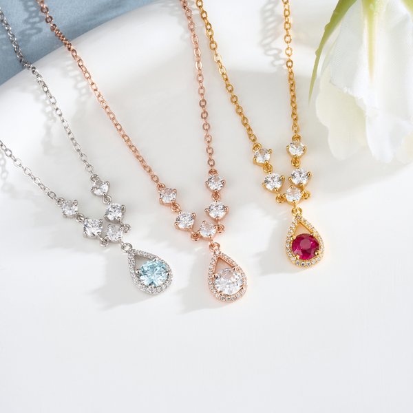 Personalized Mermaid Teardrop Necklace with Birthstone Dainty Jewellery Birthday Anniversary Gift for Girlfriend Woman