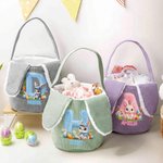 Cesta personalizada de pana y peluche con orejas de conejo lindo nombre e inicial regalo de Pascua y búsqueda de huevos para niños