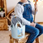 Cesta de pascua personalizada con nombre e inicial efecto 3D simulado orejas de conejo rayas regalo de Pascua búsqueda de huevos para niños