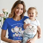 Personligt set 100 % bomull T-shirt och babybody med namn och texten Our First Mother's Day present till mamma och barn
