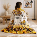 Personalized Sunflower Leopard Watercolor Mama Bear and 1-6 Baby Bears Soft Throw Blanket with Names Home Decor Mother's Day Gift for Mom Grandma