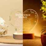 Personalised Difference Maker Affirmation Floral Heart LED Night Light with Wooden Base Birthday Retirement Thank You Gift for Leaders Coworkers