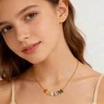 Personalised Colourful 3D Enamel Bubble Letter Name Sterling Silver Necklace Minimalist Jewellery Birthday Gift for Women Kids