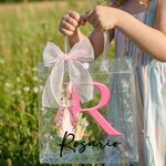 Bolsa de regalo transparente personalizada con nombre inicial Peter Rabbit y lazo regalo de Pascua y cumpleaños para niños y familia
