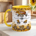 Personalised Bear Mom and 1-6 Baby Bears Sunflower Leopard Print 11 oz 15 oz Ceramic Mug with Names Mother's Day Gift for Mom