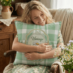 Personalizado Vintage Plaid Nacimiento Flor Suave Funda de Almohada con Nombre Decoración del Hogar Día de la Madre Regalo para Mamá Mujer