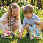 Bolsa de regalo transparente personalizada con nombre inicial Peter Rabbit y lazo regalo de Pascua y cumpleaños para niños y familia