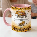 Personalised Bear Mom and 1-6 Baby Bears Sunflower Leopard Print 11 oz 15 oz Ceramic Mug with Names Mother's Day Gift for Mom
