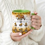 Personalised Bear Mom and 1-6 Baby Bears Sunflower Leopard Print 11 oz 15 oz Ceramic Mug with Names Mother's Day Gift for Mom
