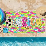Personalisierte bunte Leopard Plaid überdimensioniert schnell trockenen Strand Handtuch mit Namen Outdoor-Aktivitäten Strand Party Geburtstag Geschenk für Frauen Besties Familie