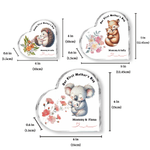 Personalized Cartoon Animal Flower Heart-Shaped Acrylic Plaque with Name Home Decor Mother's Day Gift for Mom Grandma