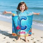 Personalised Cute Ocean Animals Initial Quick Drying Hooded Beach Towel with Name Summer Vacation Beach Party Birthday Gift for Kids
