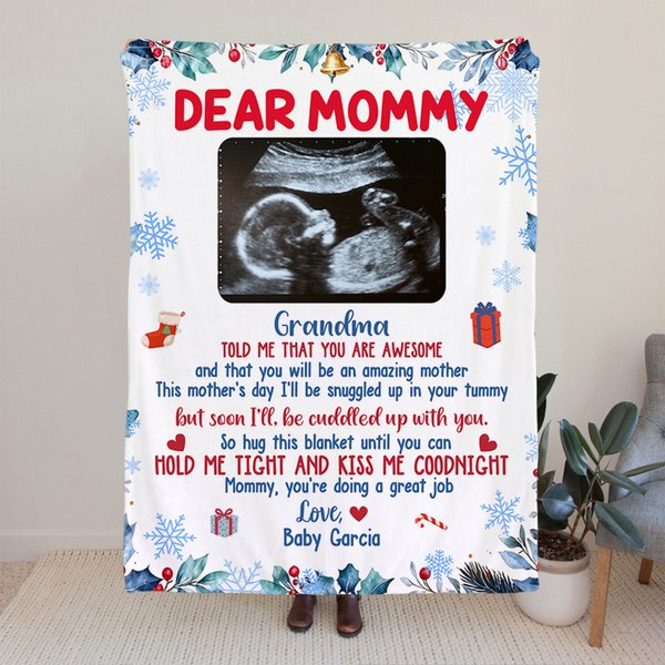 Personalized Multicolor Ultrasound Photo Soft Fleece Blanket with Name Pregnancy Baby Shower Room Decor Mother's Day Gift for Mom Grandmom
