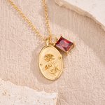 Personalised Retro Birth Flower Birthstone Necklace Dainty Jewellery Mother's Day Birthday Anniversary Gift for Mom Grandmom Women