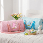 Personalized Cute Bunny Easter Egg Fluff Effect Initial Striped Large Capacity Travel Bag with Name and Shoulder Strap Easter Travel Gift for Kids