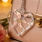 Personalised Birth Flowers Mom Kids Little Hands Heart Shape Acrylic Keychain with Name Mother's Day Birthday Gift for Mom Grandmom