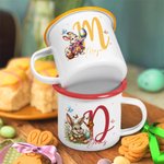 Personlig emaljmugg 355 ml med påsktema sött kaninmotiv namn och initialer praktisk påskpresent till barn