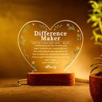 Personalised Difference Maker Affirmation Floral Heart LED Night Light with Wooden Base Birthday Retirement Thank You Gift for Leaders Coworkers