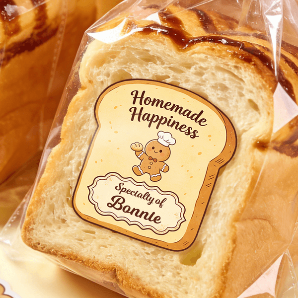 Autocollants imperméables en forme de pain d'épice avec nom Étiquettes cadeaux pour les amateurs de pain grillé