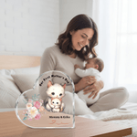 Personalized Cartoon Animal Flower Heart-Shaped Acrylic Plaque with Name Home Decor Mother's Day Gift for Mom Grandma