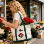 Personalisierte Rose gestickten Namen große Kapazität Tragetasche mit Titel und Jahr täglichen Gebrauch Geburtstag Muttertag Geschenk für Frau Mom