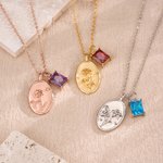 Personalised Retro Birth Flower Birthstone Necklace Dainty Jewellery Mother's Day Birthday Anniversary Gift for Mom Grandmom Women