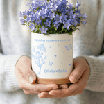 Personlig 6-fotokollage Födelseblomma Keramisk växtkruka med namn och bambubricka Mors dag Födelsedagspresent till mamma mormor