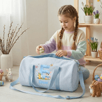 Personalized Cute Bunny Easter Egg Fluff Effect Initial Striped Large Capacity Travel Bag with Name and Shoulder Strap Easter Travel Gift for Kids