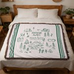 Personalized Line Art Style Moss Green Percy Stripes Adventure Awaits Tassel Soft Throw Blanket with Texts Birthday Camping Gift for Nature Lovers